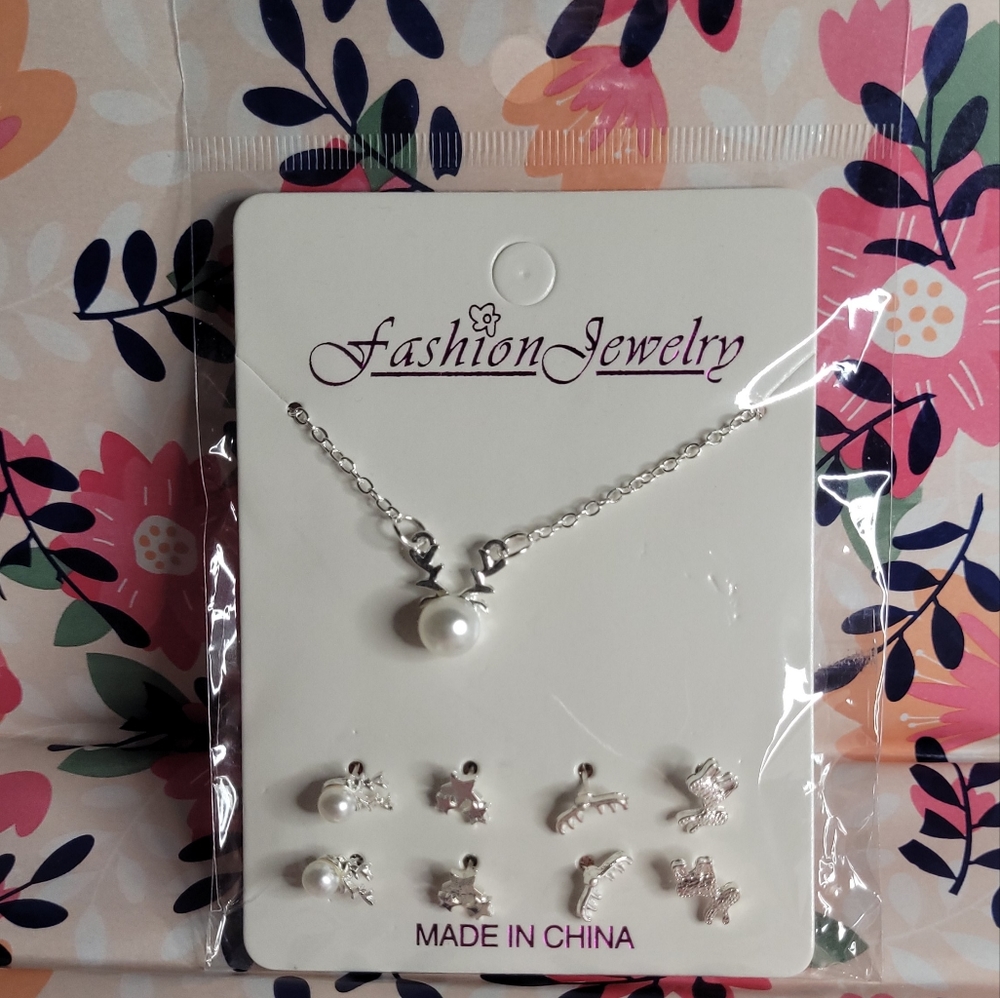 Reindeer Pendant and Earring Set